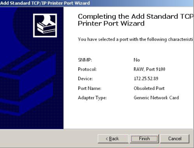 Completing the Add Standard TCP/IP Printer Port Wizard